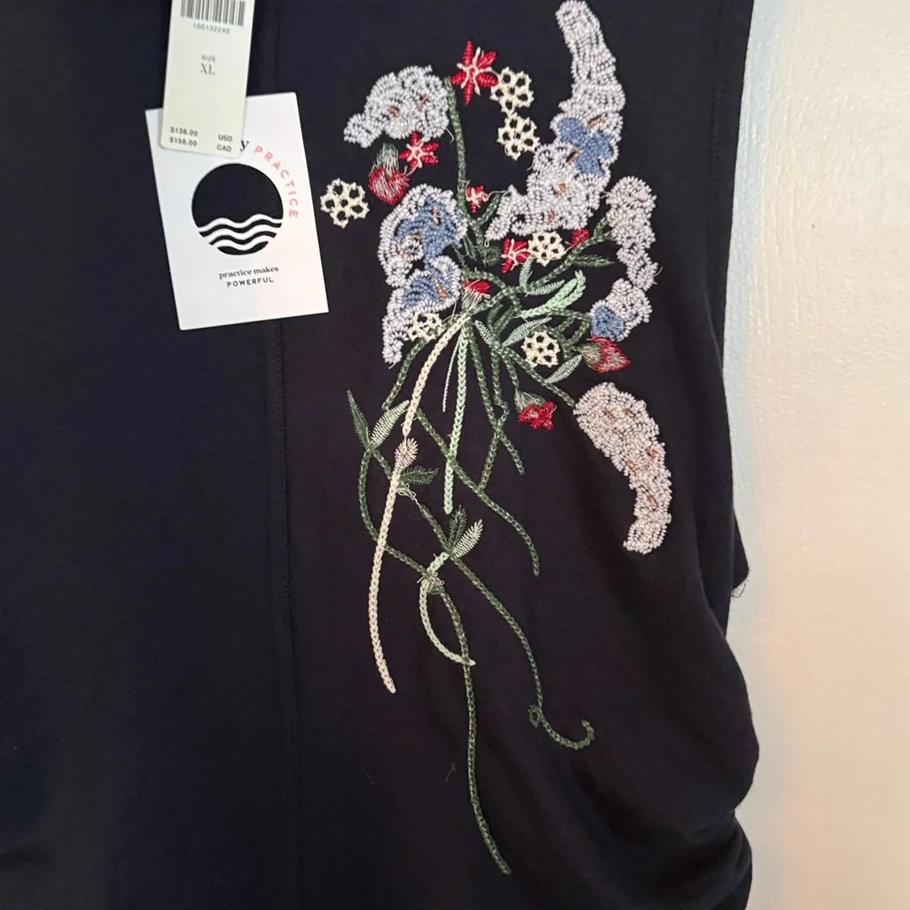 πΌ Anthropologie Daily Practice Navy Sleeveless Floral Embroidered XL Cinch Dress - Picture 13 of 17